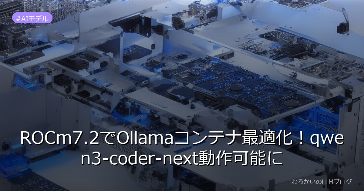 ROCm7.2でOllamaコンテナ最適化！qwen3-coder-next動作可能に