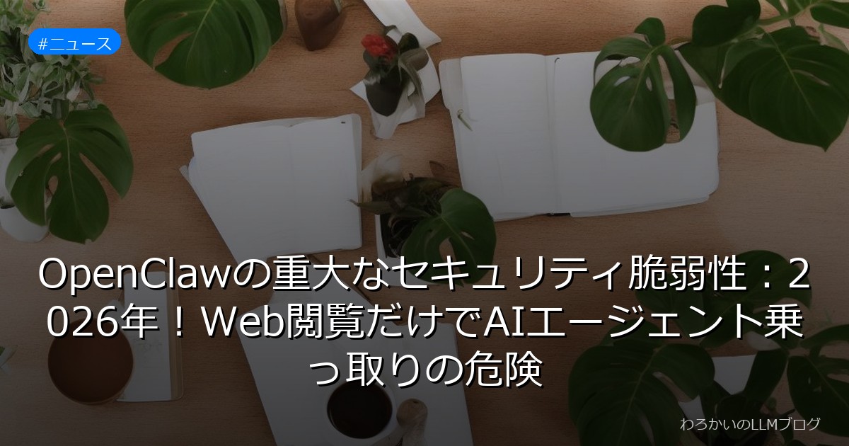 OpenClawの重大なセキュリティ脆弱性：2026年！Web閲覧だけでAIエージェント乗っ取りの危険